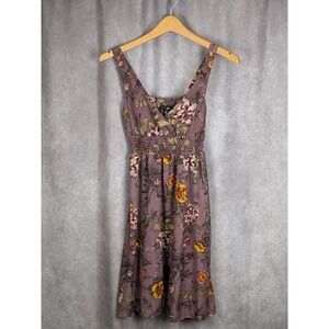 HM Women Floral Smocked Waist Sun Dress Mauve Purple V-Neck Size 4 NWT